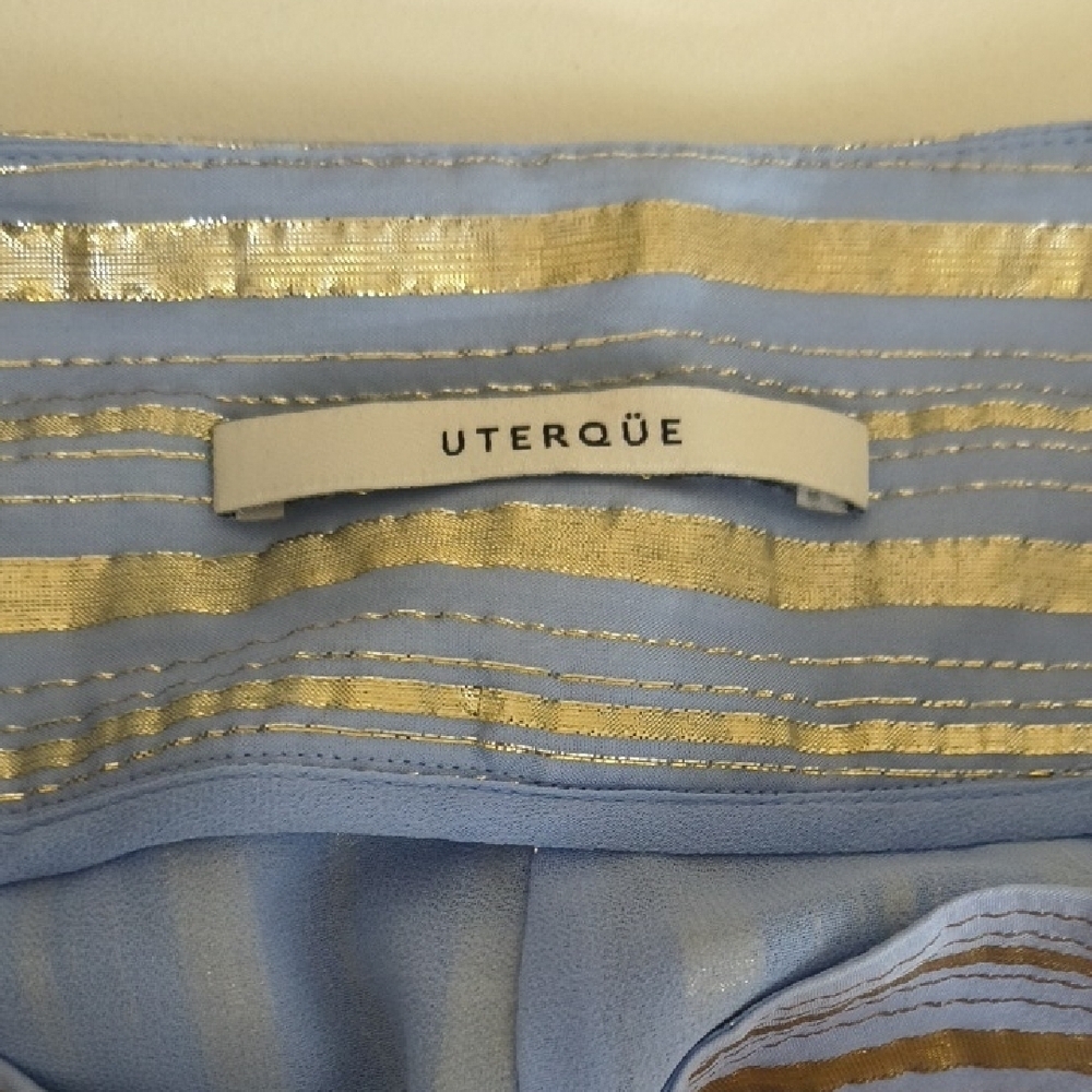 Elegant Blue and Gold Striped Women's Wide Leg Pants - Picture 6 of 9